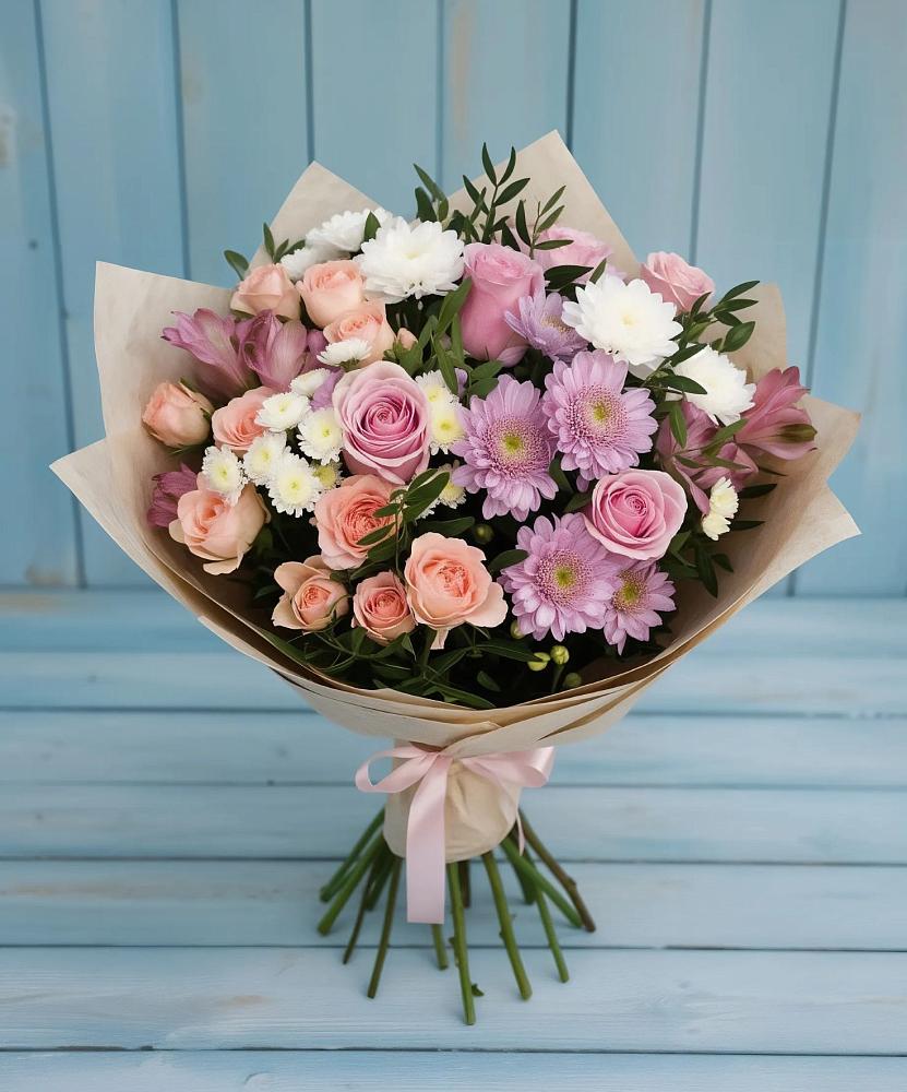 Букет цветов из: Хризантемы, Розы и Альстромерии в Софьино