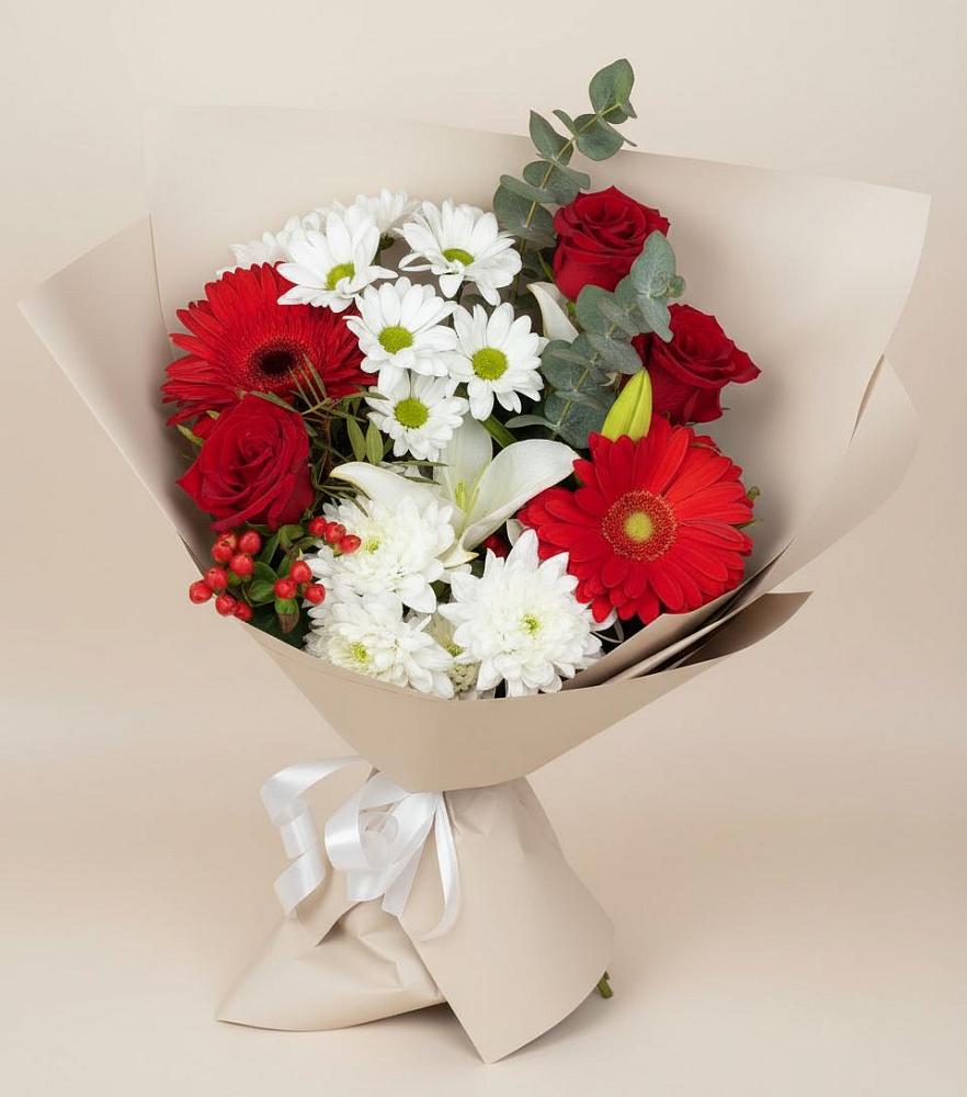 Букет цветов из: Розы, Хризантемы, Герберы и Лилии в Софьино