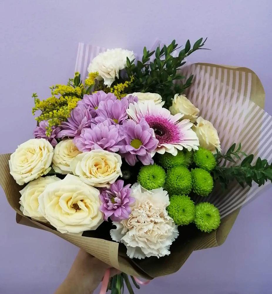 Букет цветов из: Хризантемы, Розы, Гвоздики и Герберы в Софьино