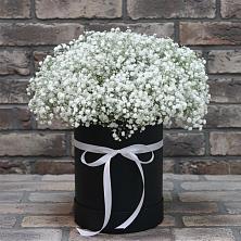Цветочная композиция из Гипсофила в шляпной коробке в Софьино